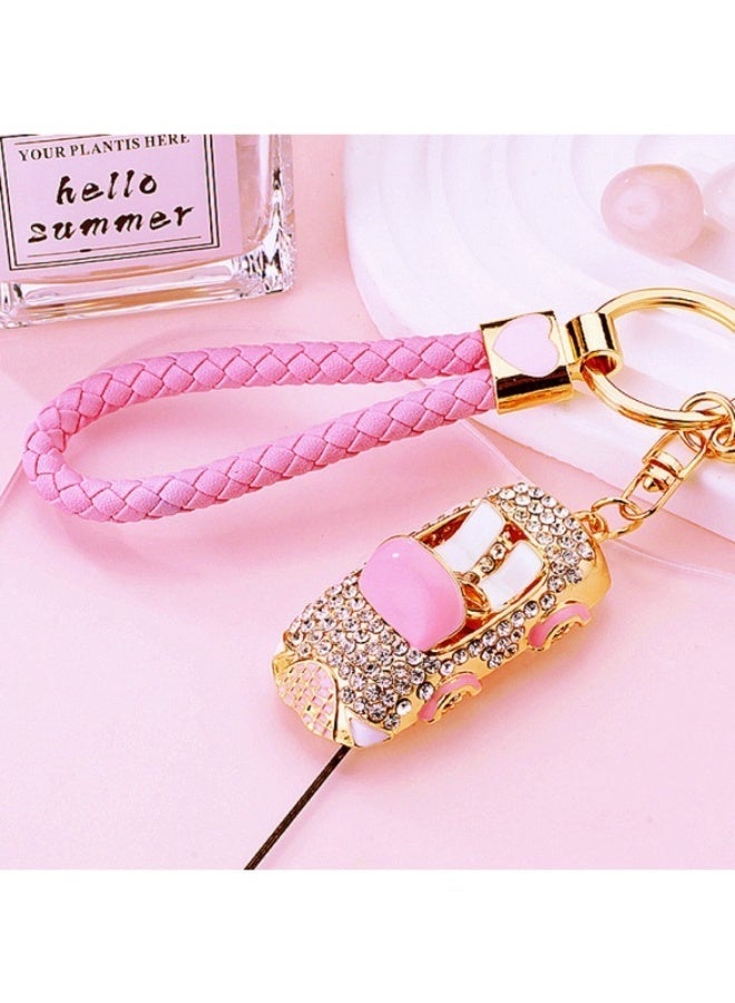 مفتاح سيارة مرصع بالكريستال، لافتة حقيبة أنيقة للاستخدام اليومي (وردي) - Image 3